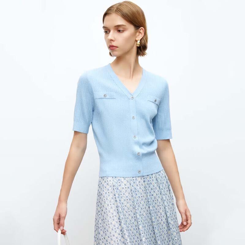 JESSIE Elegant Blend V-Neck Striped Short Sleeve Knit Top