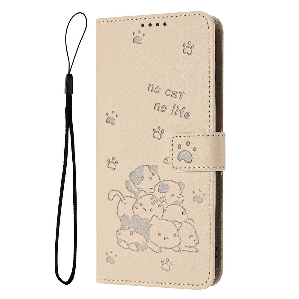 

Curte Cat Leather Wallet Cover Case For Sony Xperia 1 5 10 IV V VI Flip Stand Card Holder Strap Coque iPhone 16 Pro