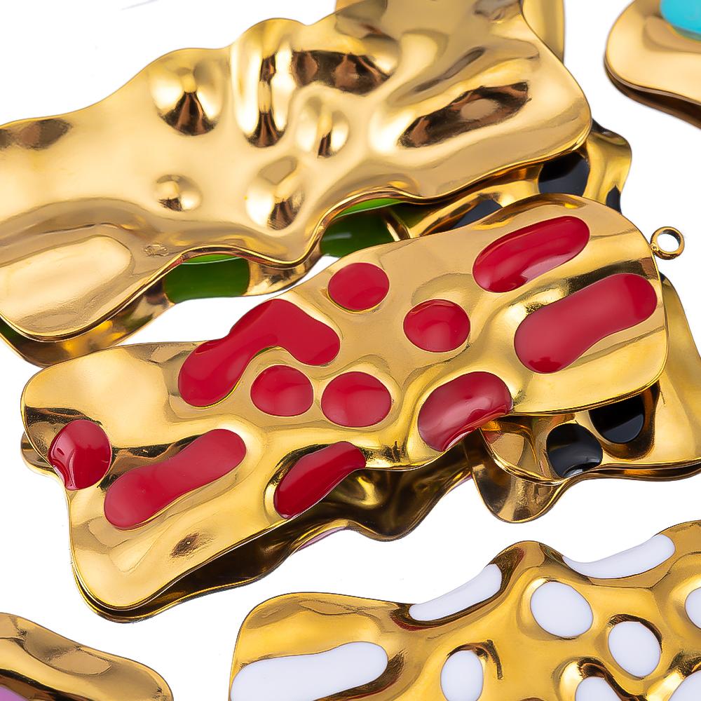 5pcs 2pcs Stainless Steel Wrinkle Rectangle Vintage Enamel Colorful Charm Pendants DIY Earrings Necklace Jewelry Making Supplies