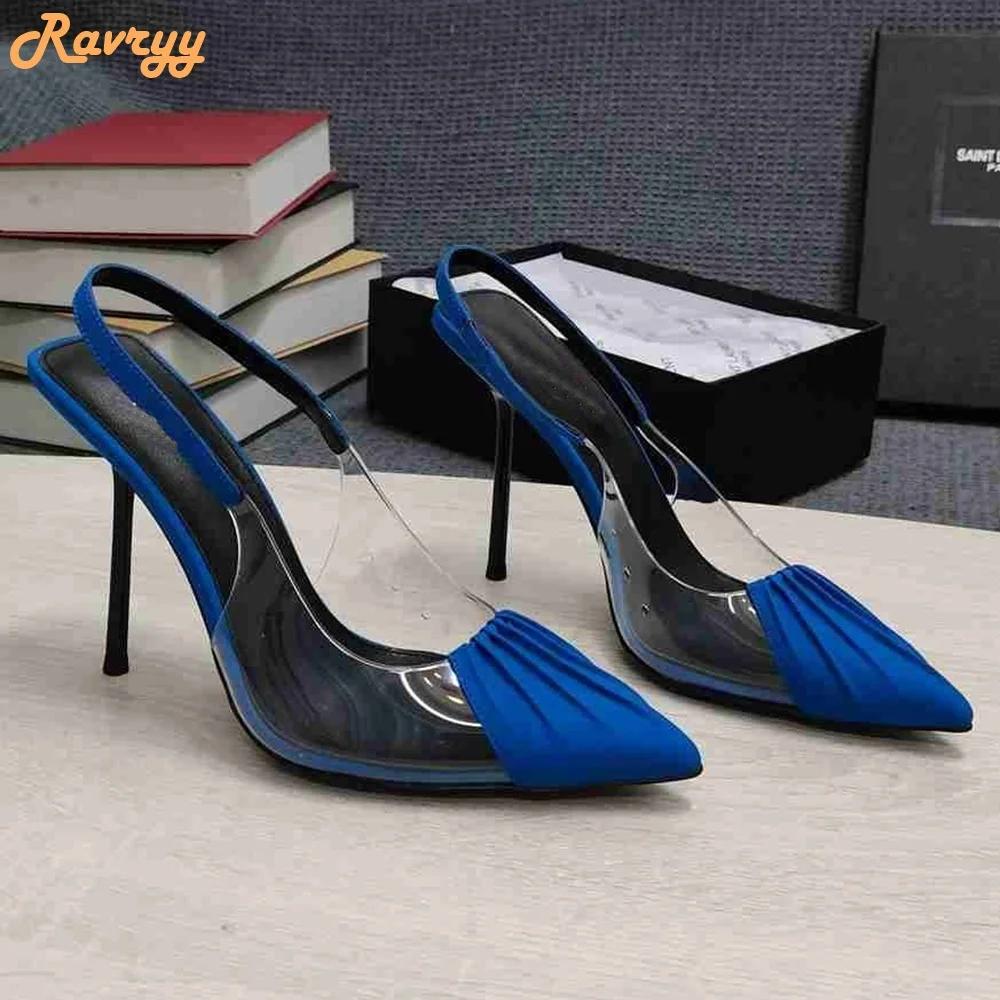 Patent Leather Pleated Stiletto High Heels Pvc Cover Pointed Toe Sandals Women Sexy Back Strap Sandals Black/red/nude