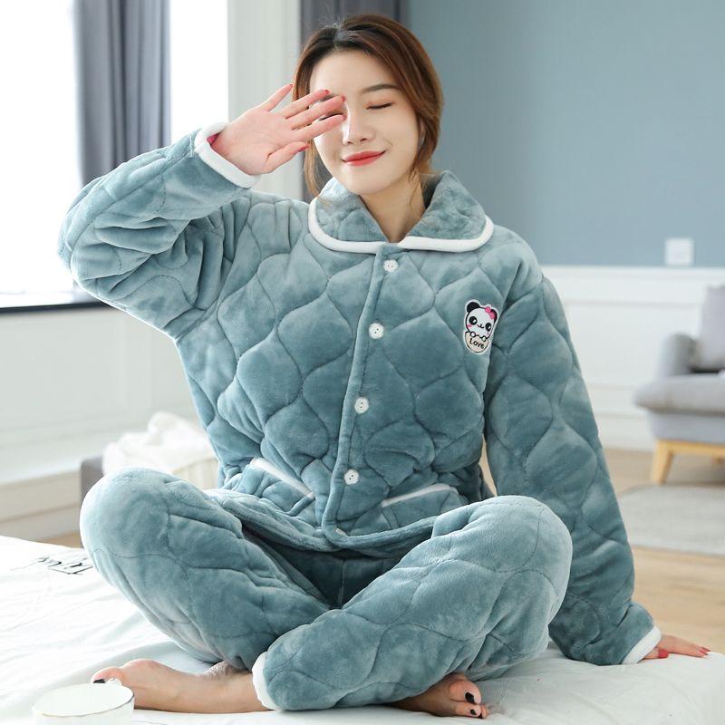 Pajamas women's three-layer thickened and cute winter can wear large-size warm padded loungewear