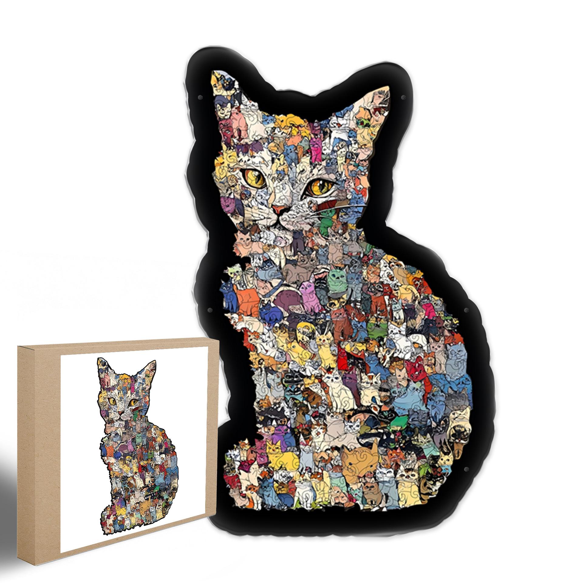 Wacocetoy Cross-Border Popular Cat Puzzle With Frame Wooden Special-Shaped Splicing Toy Ornament Diy Handmade Puzzle