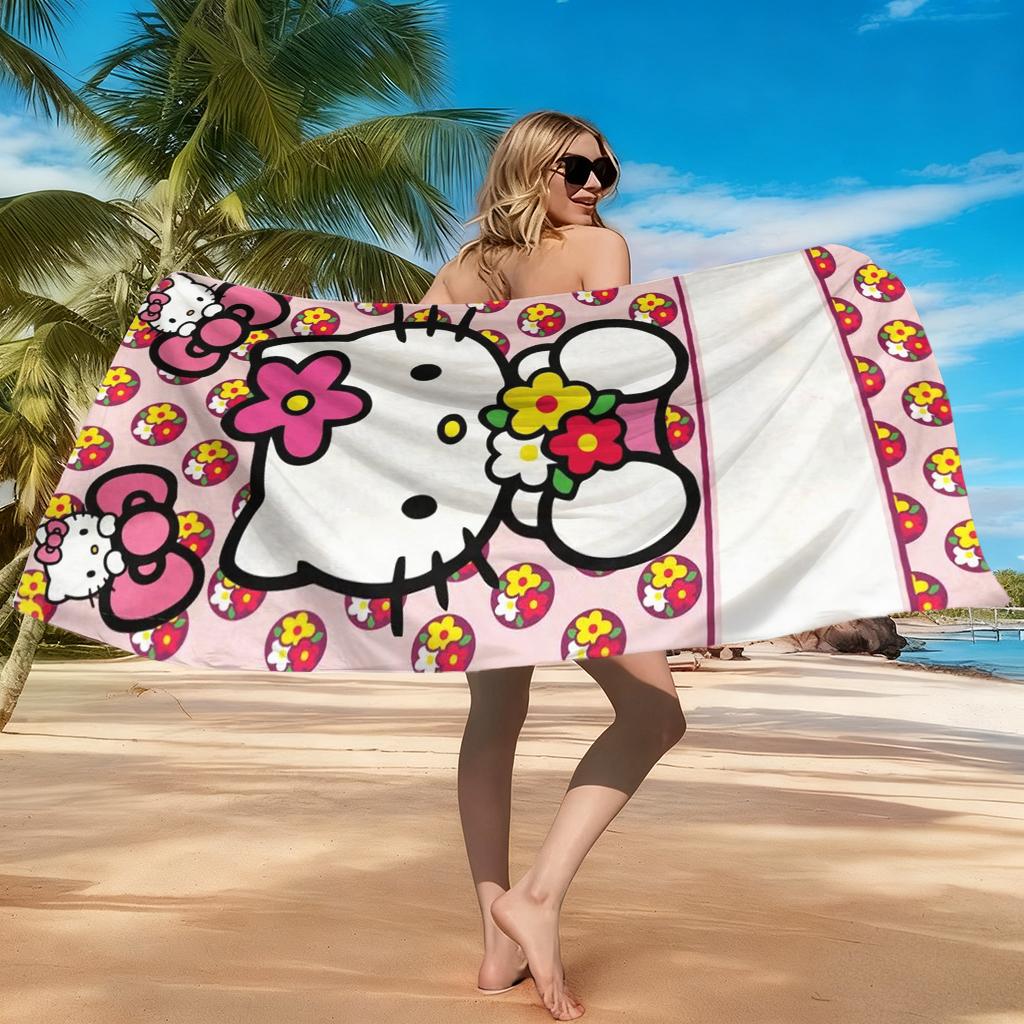 Hello Kitty Kids Beach Towel, Cute Cartoon Pool Bath Towel, Soft Absorbent Girls Summer Towel, Birthday Gift Flat Print