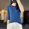 Round Neck Hollow Cotton Sweater, Quarter Sleeve Summer New Loose Versatile Sweater Simple Fashion Top