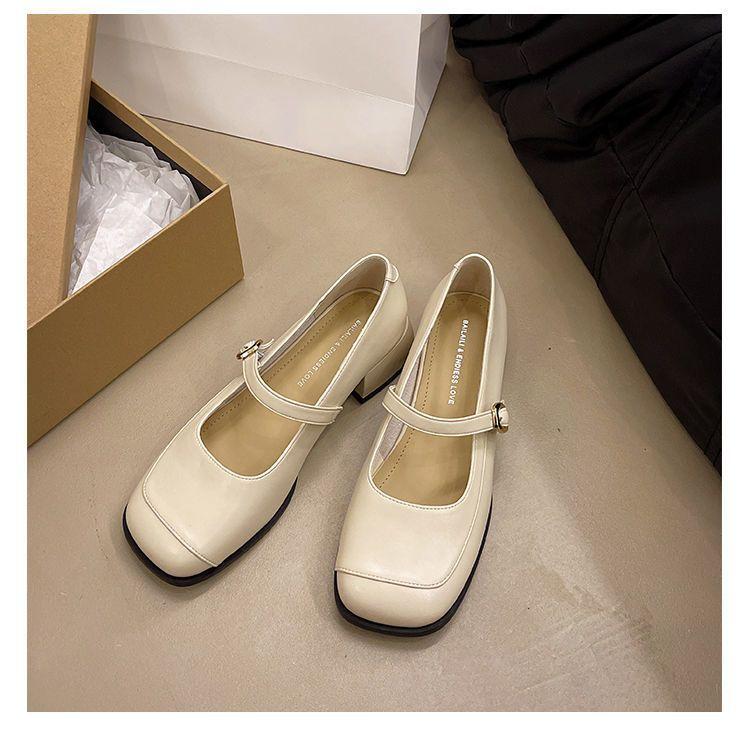 Mary Retro Leather Shoes 2025 New Spring and Autumn Skirt French Single Shoes Square Head Light Mouth Rare Shoes Light Temperament
