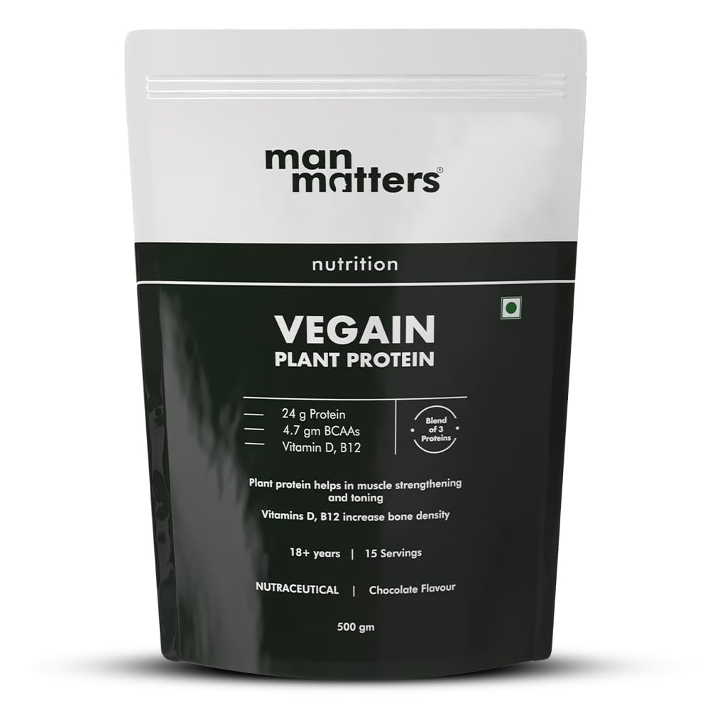 

Man Matters Vegain Plant Protein Powder For Men 500 g Vegan Blend For Nutrition And Post Workout Support