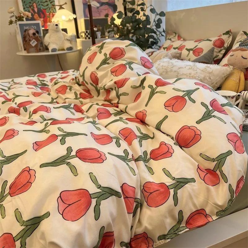 Ins Style Bedding Set Fashion Solid Color Washable Duvet Cover Without Comfortable Pillowcases Sheet for Student Soft Home Texti