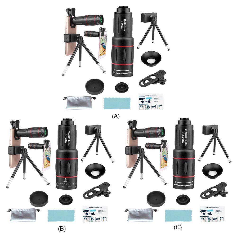 18/36/64X Telephoto Phone Lens with Phone Clip Phone Camera Lens with Tripod Zoom Cellphone Camera Lens for Android & iPhone