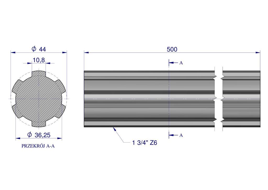 Shaft, Milling Cutter, Wholly Milled 500mm Z6 - 1 3/4, Waryński