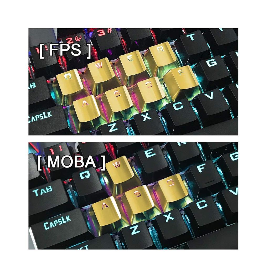 Fitlink FPS MOBA Gaming Stainless Steel Metal Keycaps with Key Puller for Cherry MX 9 Switches On Mechanical Keyboards & Keycaps, (WASD, Gold)