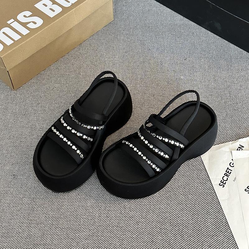 

Маленький мужчина увеличивает рост, супер женские высокие каблуки, летние водонепроницаемые туфли на толстом каблуке, босоножки со стразами, туфли на танкетке с толстой подошвой 40 чёрный