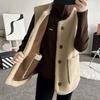 Doppelseitige Weste Damen Vintage Schaffell Pelzweste Wendeweste Herbst Winter Braune Weste