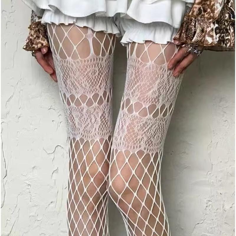 

New Hollow Design Fishnet Pantyhose Sexy Women Tights High Waisted Anti Hook Lace Pantyhose Goth Punk Cool Slim Mesh Stockings One Size