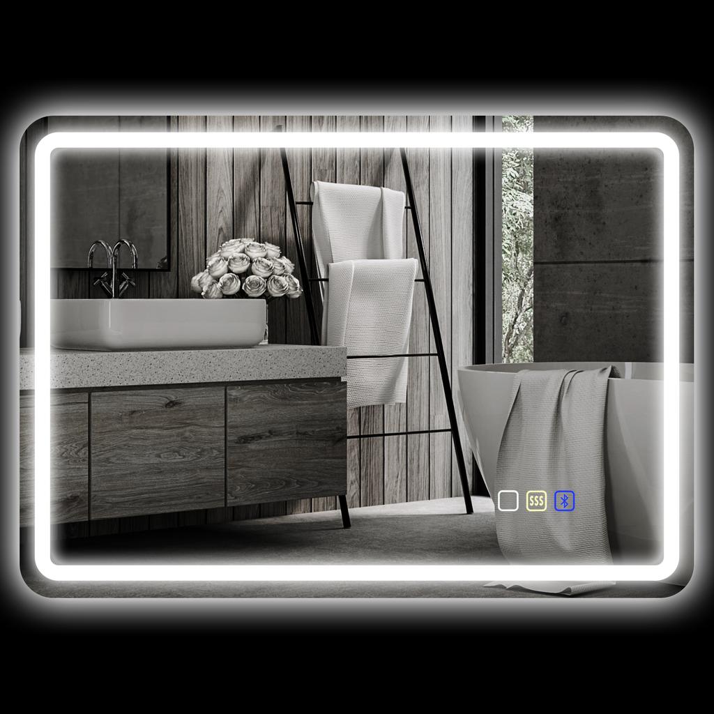 Bathroom Mirror with LED Lighting, Anti-Fog Pad, 3 Adjustable Colors, Silver