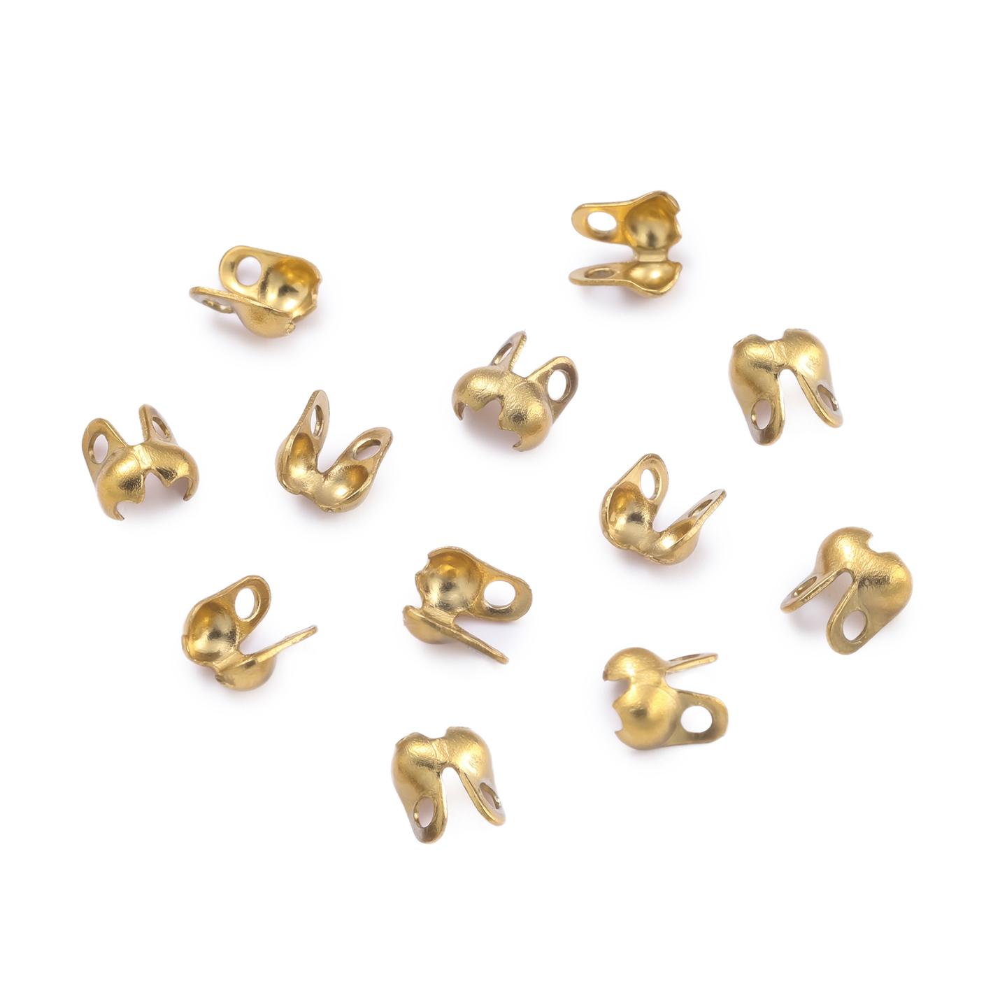 

10pcs Stainless Steel Double Hole End Clasp Beads Open Cover Crimp Connector Beads For DIY Jewelry Making Necklace Component 2.5x4mm золотой