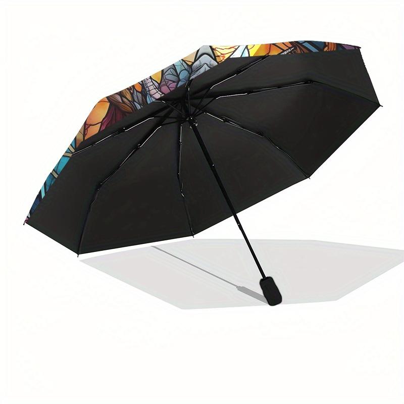 Stained Dragon Window Panel: Colorful Fantasy Art DécorUmbrella, Portable 3-Fold Compact Umbrella,Christmas Gift ES473