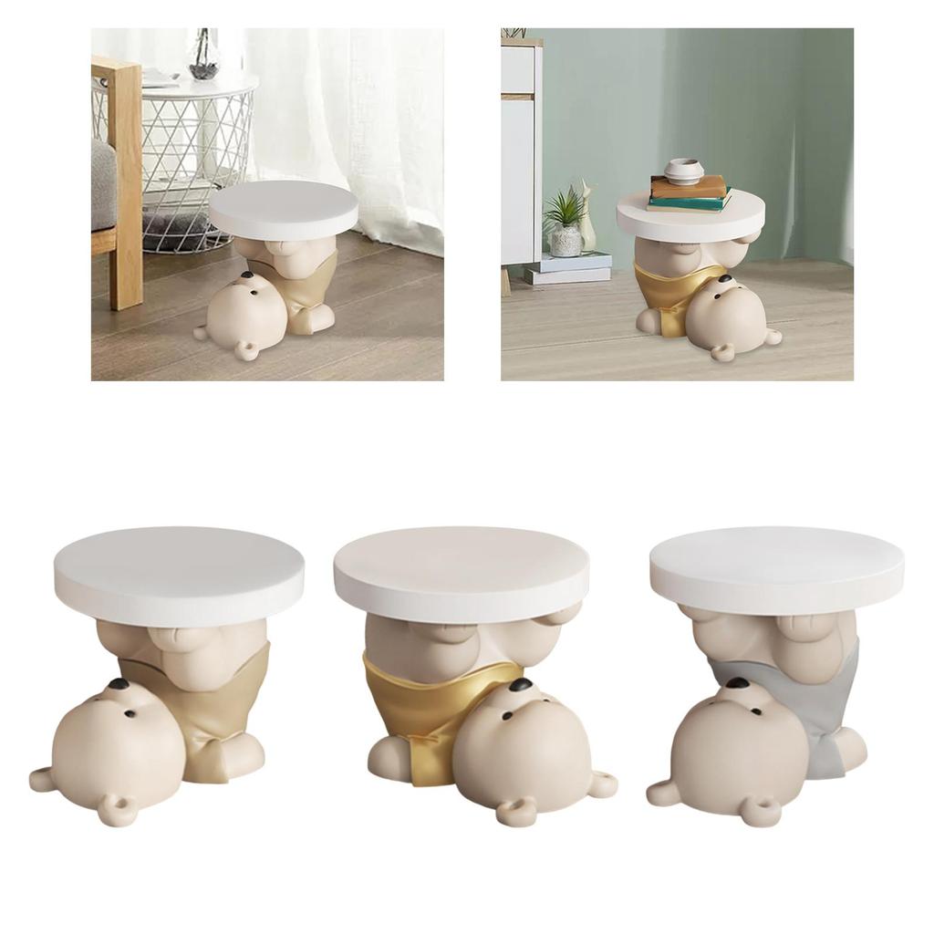 Bear Figurine Side Table, Minimalist End Table for Home Office