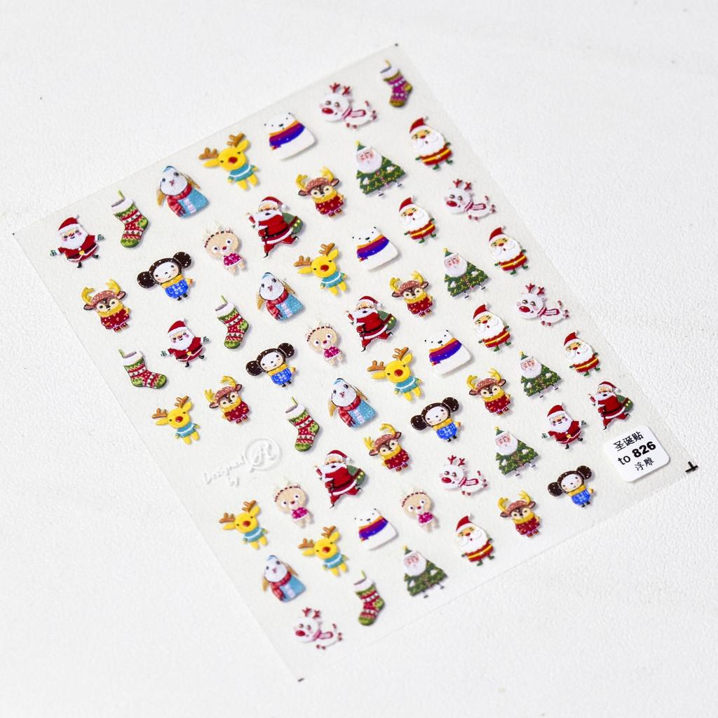 Cute Animals Bear Dog Cake Sweet Cherry Grid Bowknot Star Line Fruit Relief Self Adhesive Nail Art Stickers 5D Manicure Decals