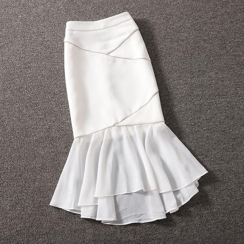 

Socialite 2023 Spring Stitching High-Waist Skirt White((E16-4)) L