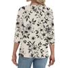 Women's Fashionable Casual Retro Floral Print V,Neck Button,Down Three,Quarter Sleeve T,Shirt Top