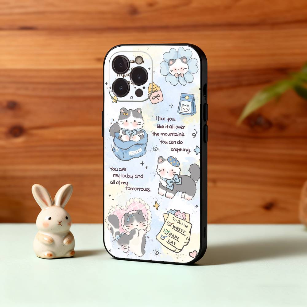 

A-Очаровательный иллюстрированный чехол для телефона с собакой для iPhone17,16,15,14,13,12Plus,Pro Max,XS,5G Мягкий силиконовый черный чехол iPhone14Pro