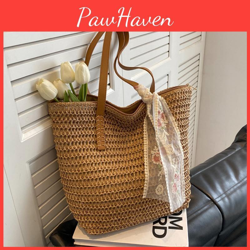 Straw Square Yogodlns Beach Bucket Bag Handmade Woven Shoulder Bag Raffia Rattan Shopping Travel Totes Bohemian Summer Casual Handbag