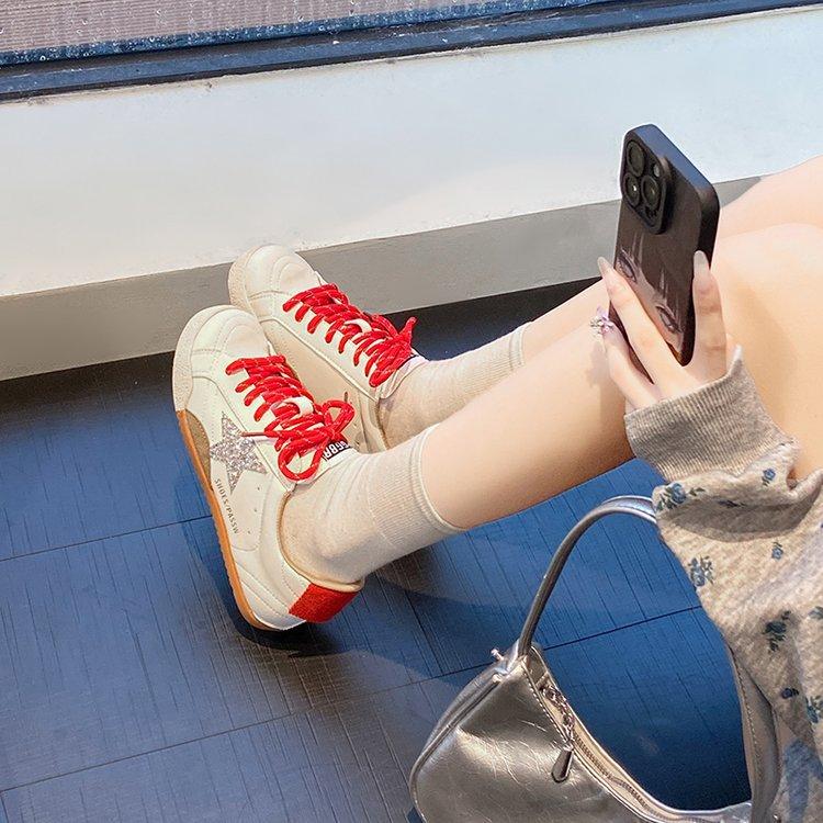 Korean Inner Height Increase Star Board Shoes Women's 2025 Autumn New Versatile Retro Color Matching Casual Sports Little White Shoes