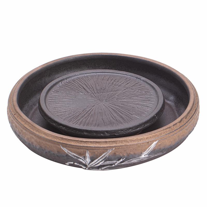 Vintage Gilded Iron Glaze Water Storage Pot Accessories Teapot Lid Bowl Dry Tea Brewing Holder Tea Table Serving Tray