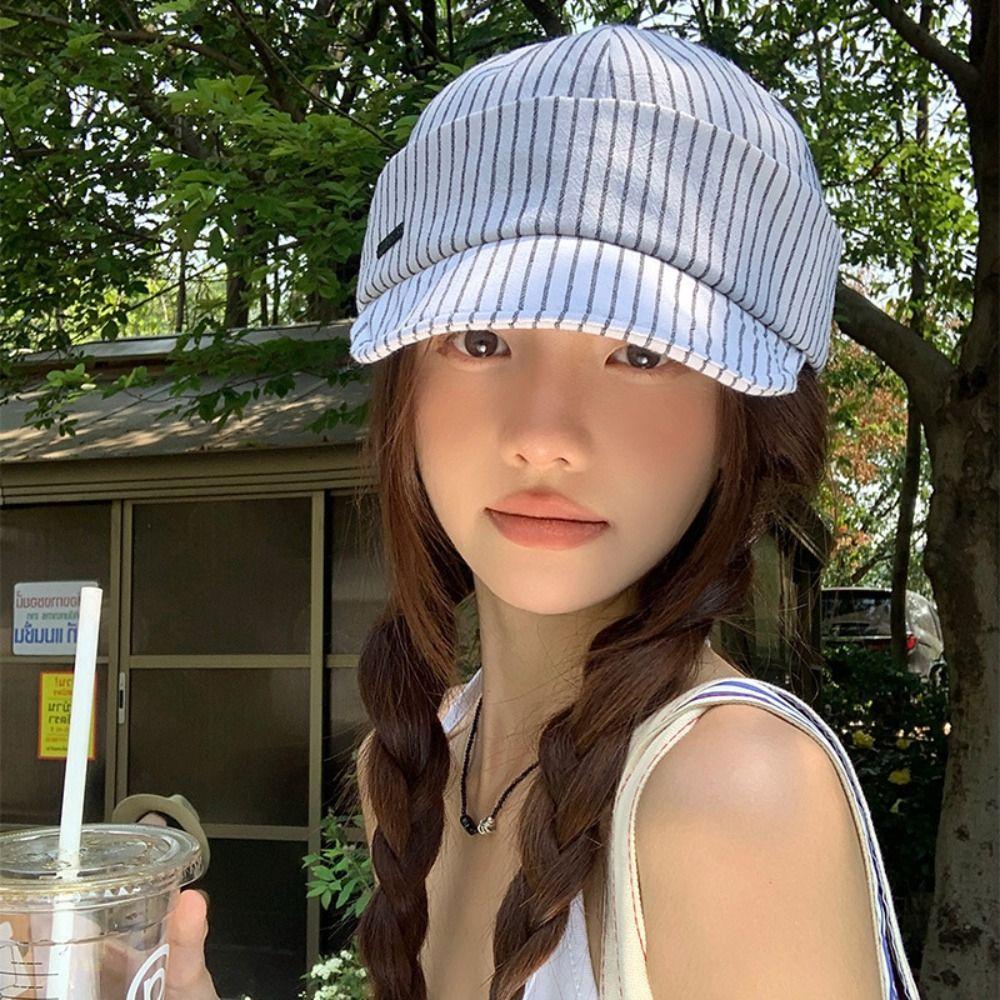Versatile Strip Baseball Cap Classic Newsboy Hats Vintage Striped Peaked Caps Girls