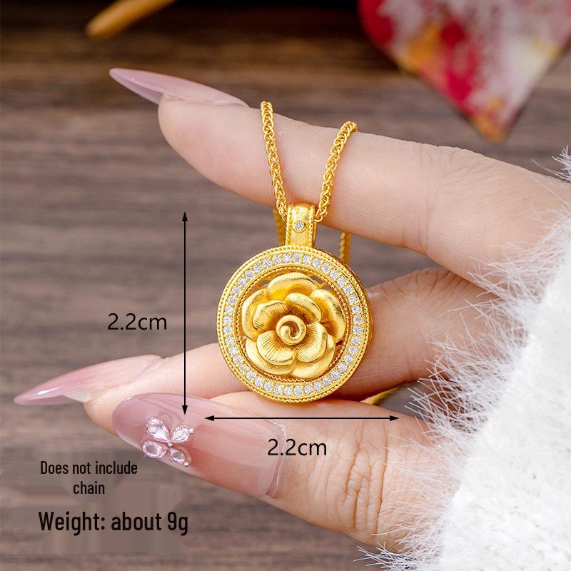 Ancient Gold Sand Eight-Treasure Compass Blessing Necklace - Chinese Retro Copper Alloy Jewelry