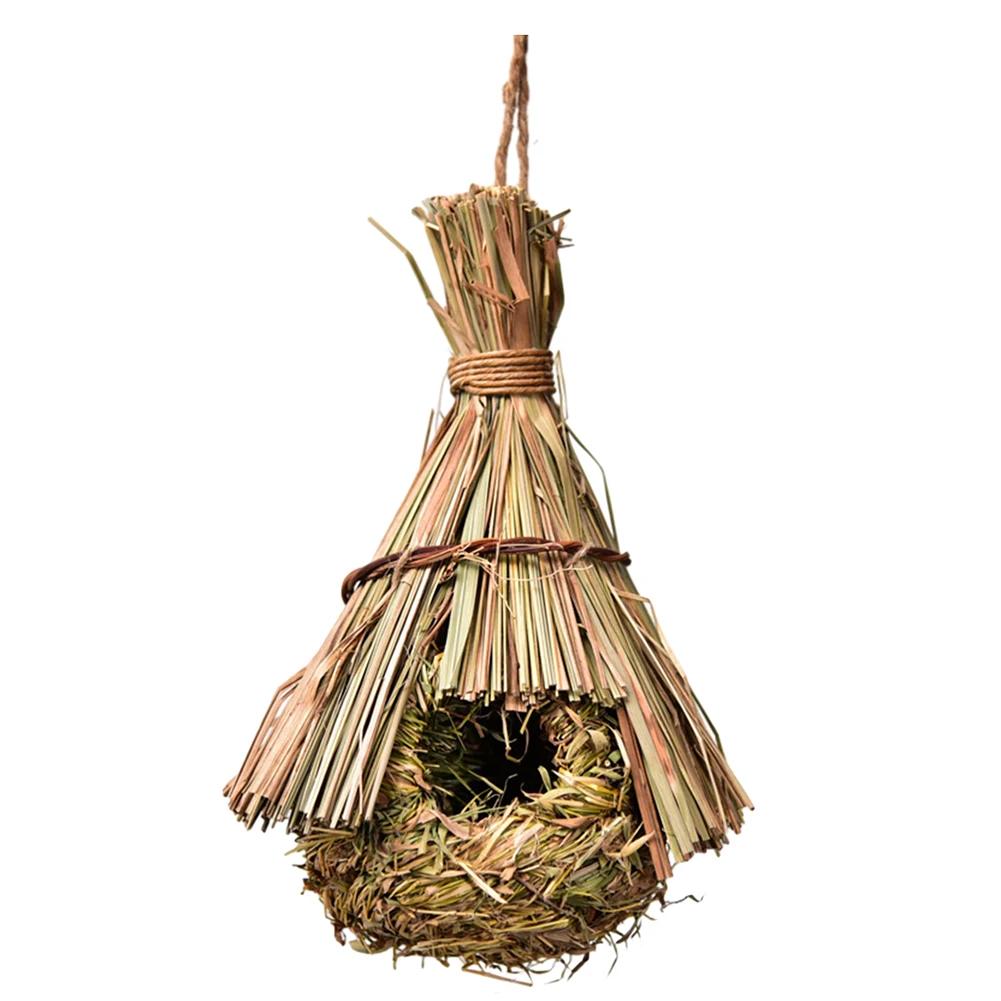 Bird Cage Ventilated Natural Grass Bird House Comfortable Resting Place Weaved Hanging Parrot Nest Houses Outdoor Decoration