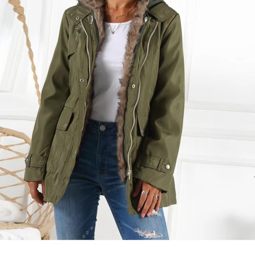 Women's Cotton Jacket Waist Cinching Solid Color Hood Warm Comfortable Casual