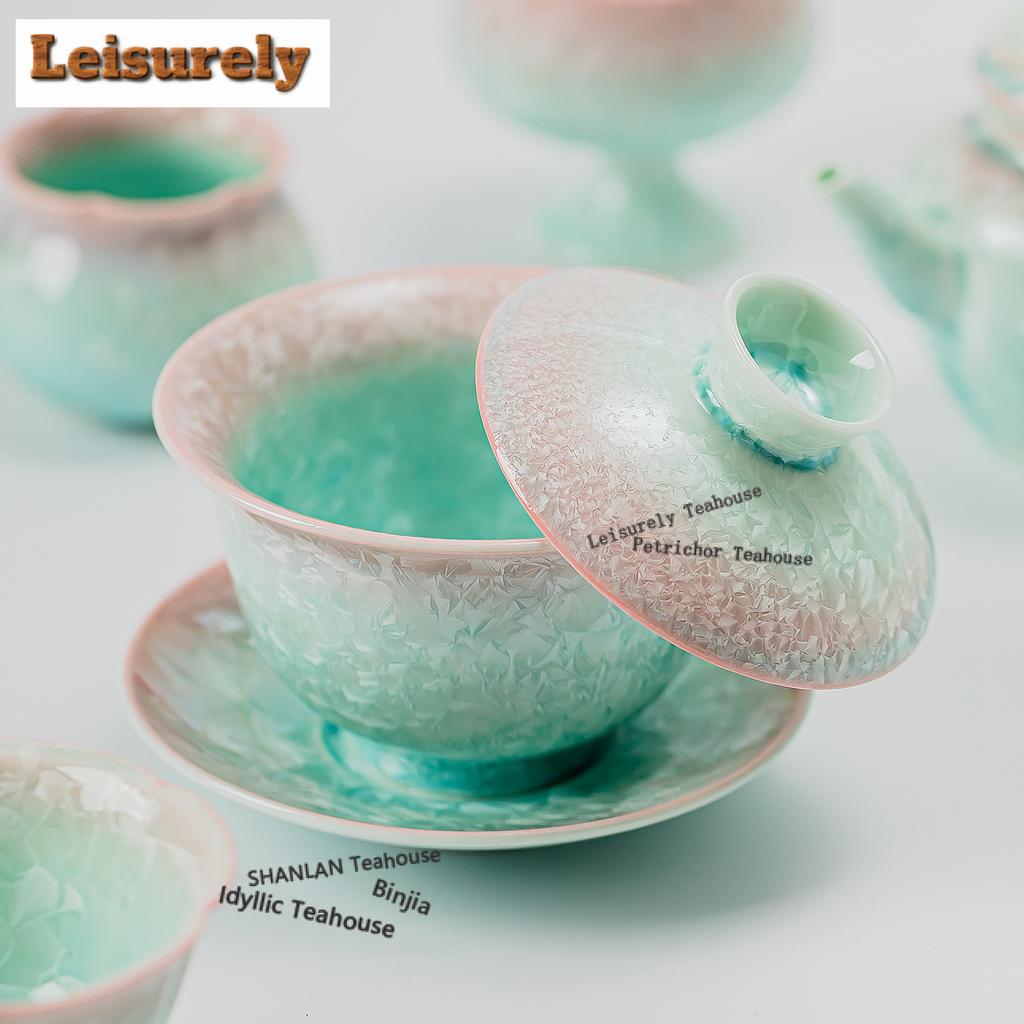 Kiln Fambe Crystal Glaze Teapot Retro Tea Infuser Pot Tea Maker Kettle With Filter Tea Set Gaiwan Teacups Tea Items Series Craft