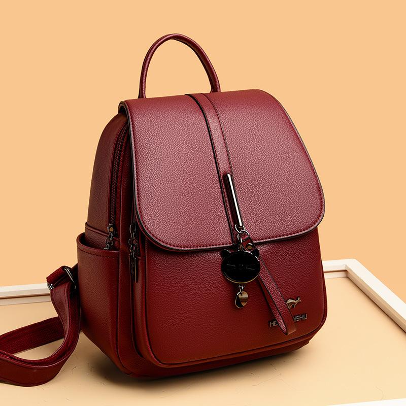 Schoolbag soft leather backpack 1011 spring/summer new pebbled pattern large capacity PU leather fashion women's backpack backpack for girls