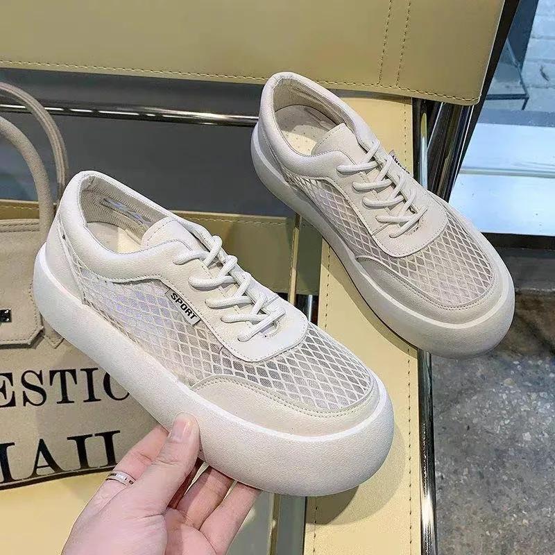 

Туфли с сеткой, женские летние повседневные женские туфли с дышащей сетчатой ​​поверхностью, маленькие белые туфли с нескользящей толстой подошвой 40 бежевый