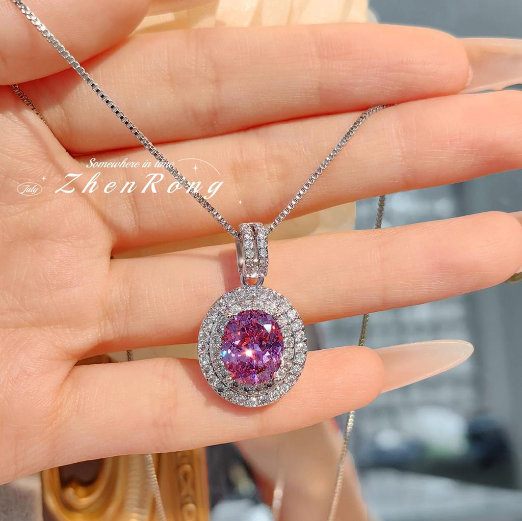 Classic Luxury Aaa Zirconia  Color Jewelry Sets For Women Elegant Pink Cz Pendant Necklace Rings Female Anniversary Gift