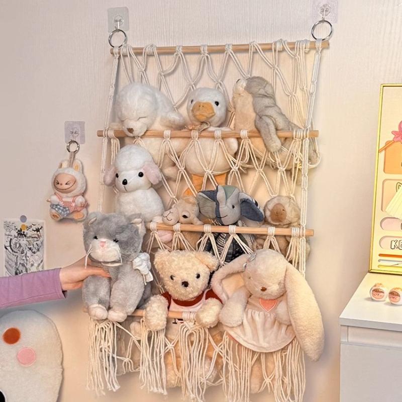 Stuffed Doll Toy Net Hammock Wall Hanging Organizer 2 Layer Storage Display Rack Door Behind Bedside Plush Toy Storage Hammock