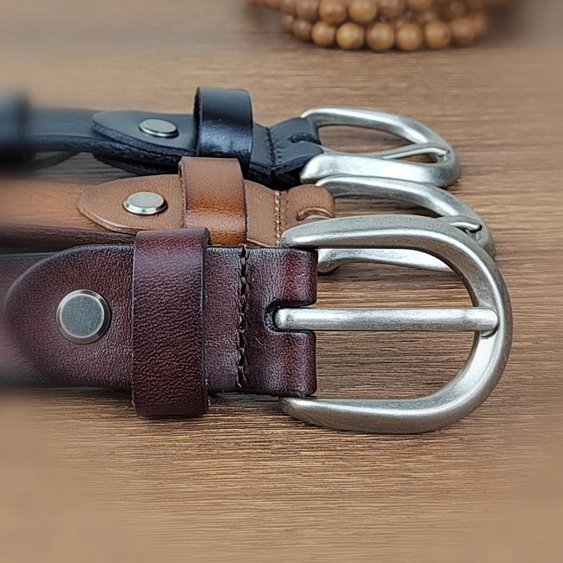 Women'S Belt Thin First Layer Cowhide Casual Hand-Polished Pin Buckle Belt Retro Leather Belt