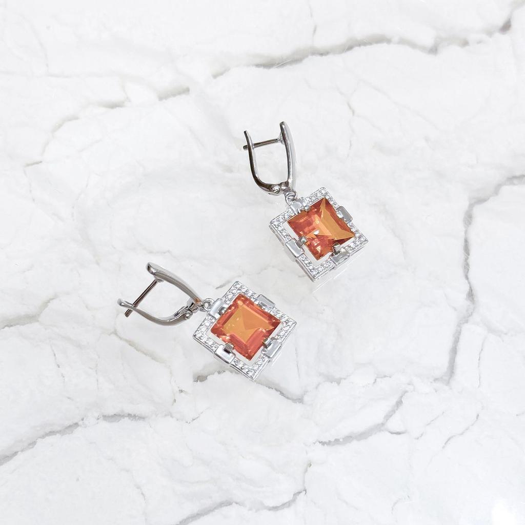 Silberohrringe mit natürlichem Goldquarz 9,713 ct, Zirkonia (2165736)