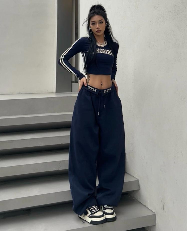 Kadın eşofmanları büyük boy y2k Amerikan vintage hip hop tarzı gündelik geniş bacak spor pantolonları kadın Kore sokak kıyafetleri