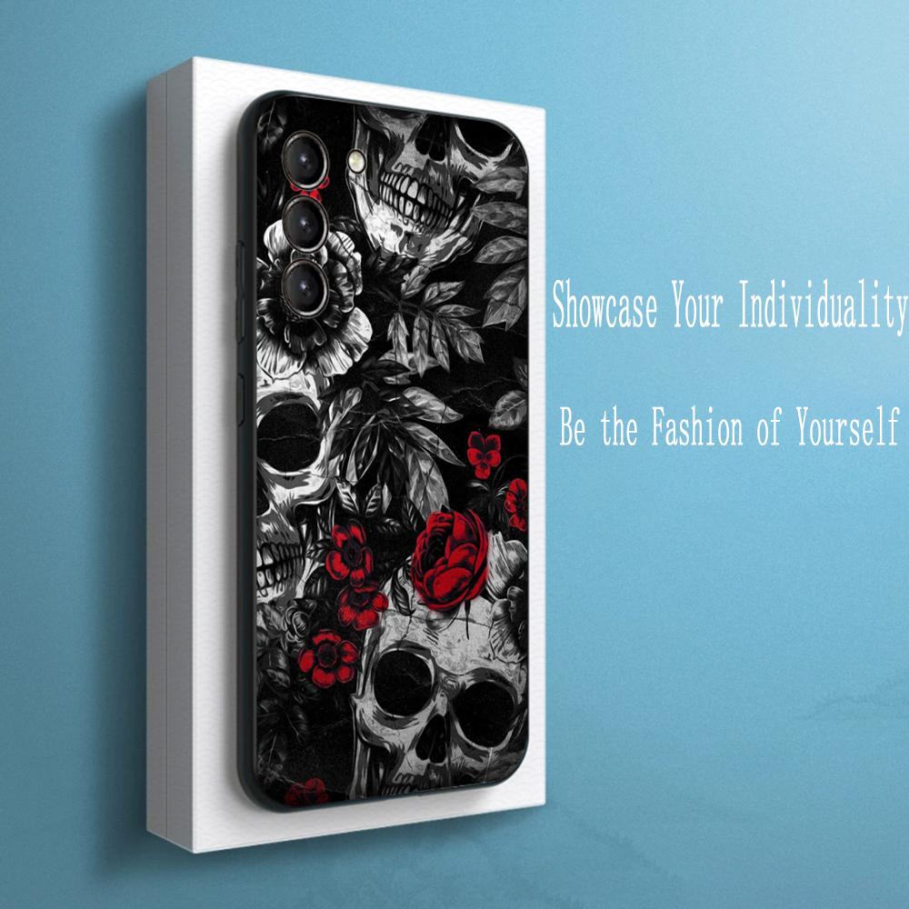 American skull retro fashion design Phone Case For Samsung Galaxy S25 S24 S23 S22 S21 S20 Plus Ultra Note20 Soft Black