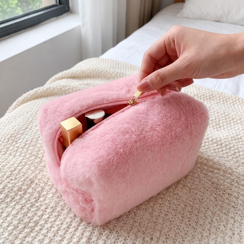 Rectangular Shape Plush Storage Bag Handheld Cosmetic Bag  Outdoor Portable Storage