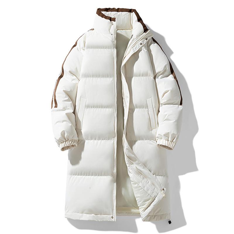 Jaqueta esportiva longa de algodão com três barras para inverno, jaqueta longa de algodão acima do joelho, jaqueta grossa de algodão resistente ao frio e ao vento para homens