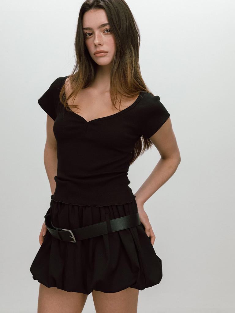 Moi Fair Belted Balloon Skirt / Black