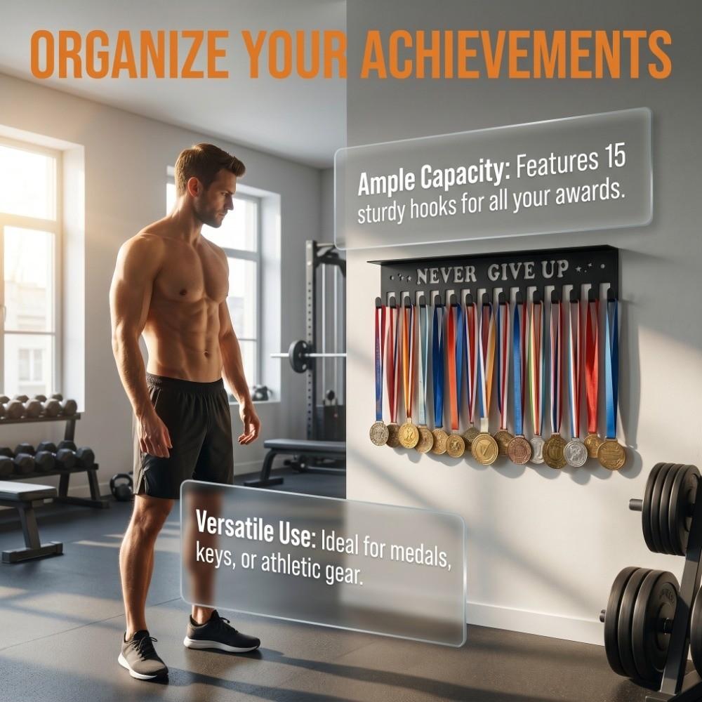 Iron Metal Medal Holder 11.81*3.15*2.56in Sports Medal Organizer Medal Display Rack Gym