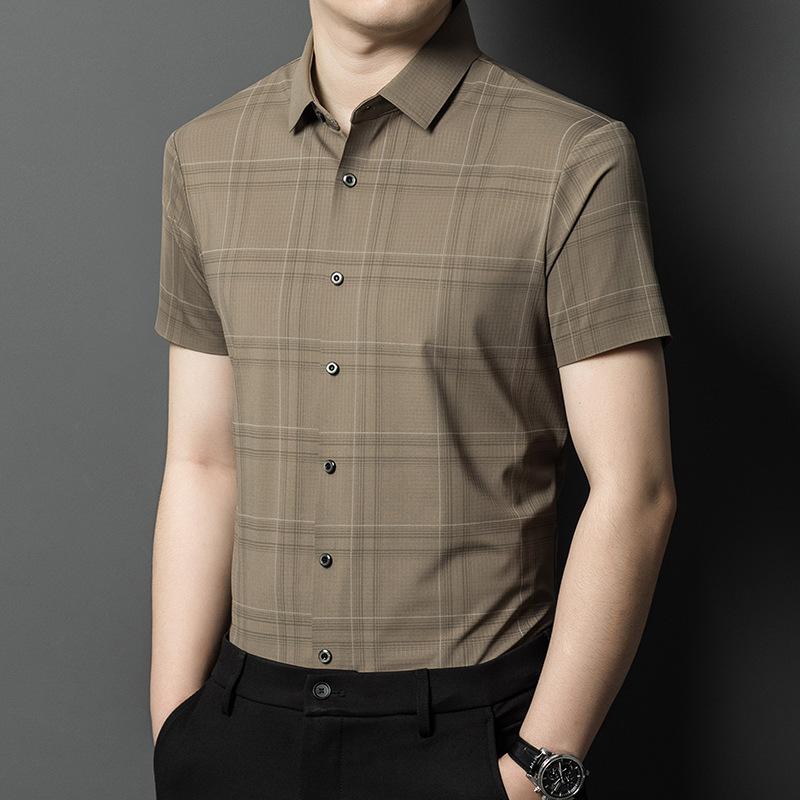 Men s Shirt Summer Ice Short Sleeve Business Fashion Top Lapel Collar Casual M