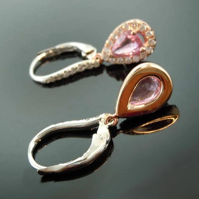 Huitan Elegant Lady Drop Earrings for Wedding Party Daily Engagement Trendy Accessories Inlaid Pink Shiny Cubic Zirconia Jewelry