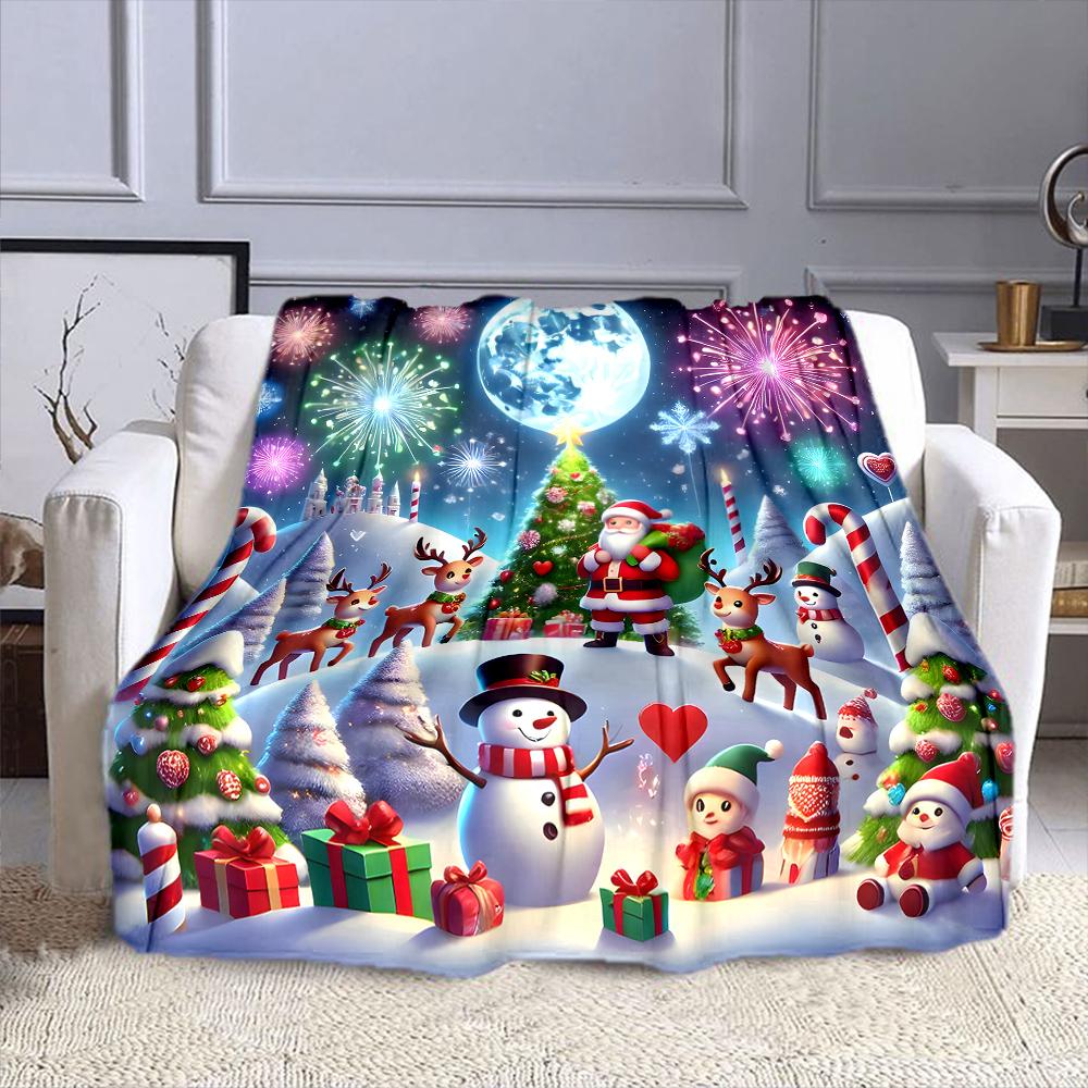 Christmas Wonderland with Santa & Reindeer Patterned Flannel Blanket Perfect for the Bedroom Living Room, Sofa, or a Little Nap