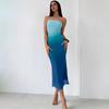 Singapore Summer Fashion New Gradient Slim Fit Slimming Tube Top Long Dress Sexy Waist Hugging Pleat Contrast Color Dress