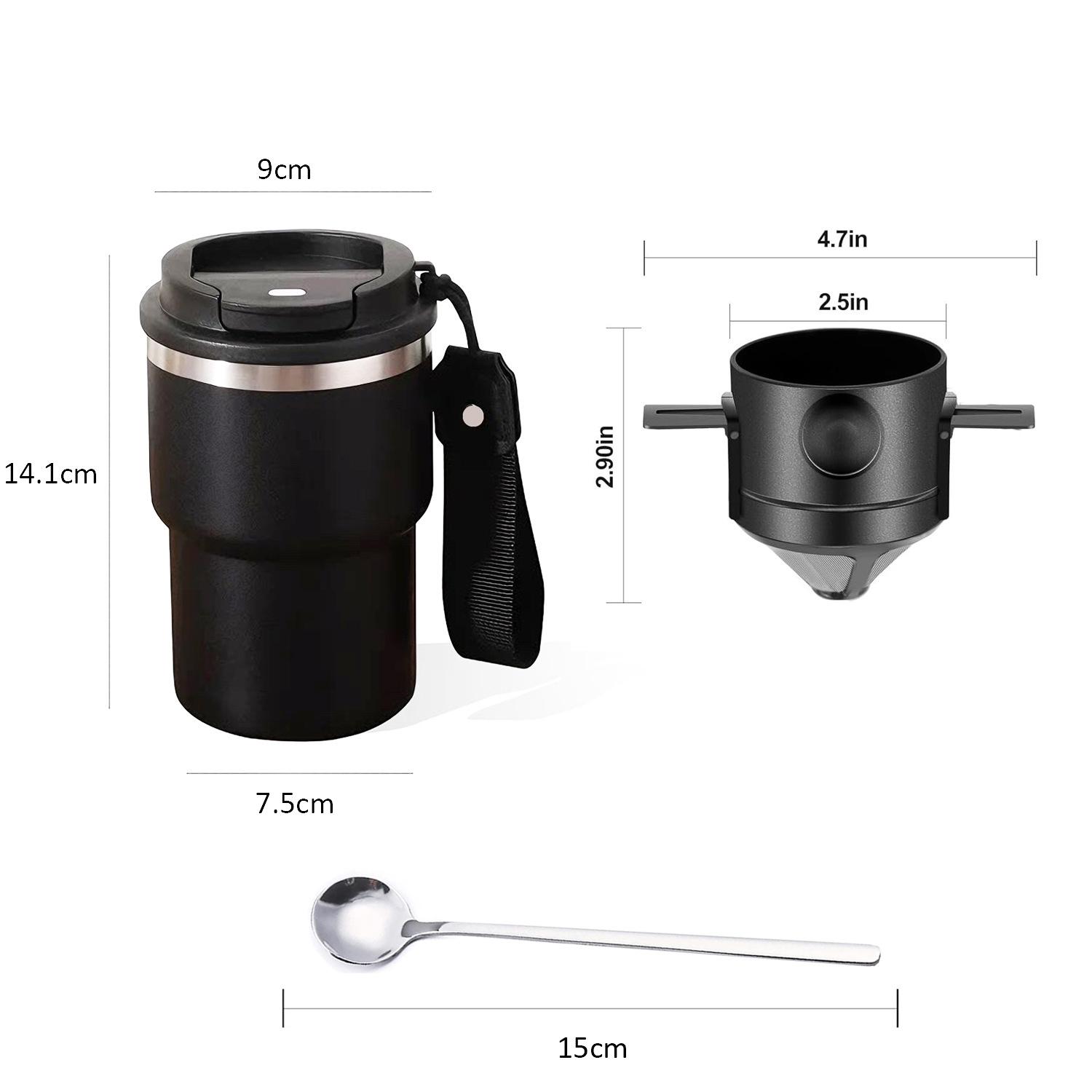 

304 Stainless Steel Insulated Coffee Cup - Hand Brew, Car/Road Trip/Camping Use, Leak-Proof Thermal Mug for Daily/Outdoor/Travel YJKJ-007 420ml чорний